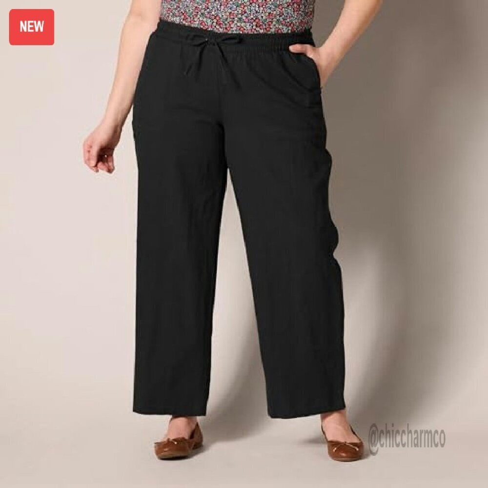 Linen Blend Wide Leg Pants Relaxed Fit Drawstring Casual Summer - Picture 7 of 8